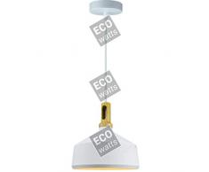 Suspension E27 Max.60W abat-jour Alu Blanc Mat et Bois clair extÃ©rieur / Blanc intÃ©rieur cable PVC L.150cm Blanc