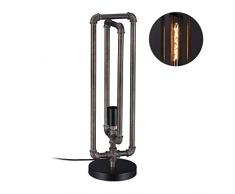 Relaxdays 10028397 table dâeau, style industriel, Veilleuse tuyau, E27,Hxd 60 x 18 cm, lampe pour loft, gris brun, métal, plastique, 1 élément