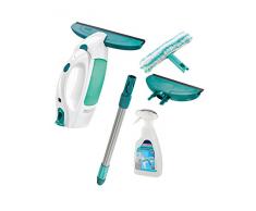 Leifheit Aspirateur à vitres Dry & Clean, set nettoyage avec lave vitre électrique, manche télescopique, buse daspiration, mouilleur & spray nettoyant