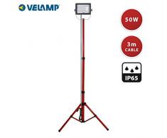 Velamp IS746-50W Projecteur LED sur trÃ©pied 4000lumen, 50W, cÃ¢ble de 3m, grille de protection, Ã©tanche IP65. Usage extÃ©rieur, travaux, fÃªtes et barbecue dans le jardin, Aluminium, 50 W, Rouge