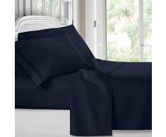 Clara Clark Ensemble Parure de lit de de la Collection Premier 1800 en Microfibre à 3 Lignes, Bleu Marine, Queen Size