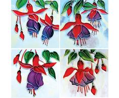 YH-Arts 4 x 4 Art Fuchsia Dessous de Verre, Carrelage, Céramique, Multicolore, Set de 4