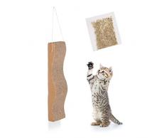 Relaxdays Griffoir chat carton à suspendre menthe chat carton ondulé grattoir griffes HxlxP 5,5 x 45,5 x 12 cm, marron