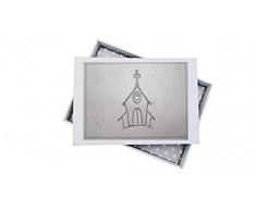 White Cotton Cards Open Holy Celebration, Mini Album Photo, Argent Motif église, Tableau, Blanc, 12.5 x 17.5 x 2.5 cm