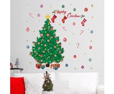 Wallflexi Stickers muraux Décorations de Noël Merry Christmas avec Arbre de Noël Stickers muraux Salon Enfants Chambre denfant école Restaurant Café Hôtel Home Office Décor, Multicolore