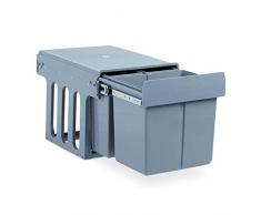 Relaxdays 10027287, gris Poubelle montée de cuisine, Extracteur, Trio de 15 et 8 L, Tri de déchet, plastique, HLP 35x34x48 cm