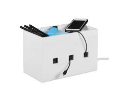 Relaxdays 10024670 BoÃ®te bambou, multiple, compact, universel, pratique, organisation cÃ¢bles HxLxP 16,5x25,5x14cm, blanc, One size