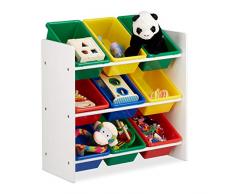 Relaxdays 10022747_58 Ãtagère pour Enfants, Organisation 9 Boîtes de Rangement pour Jouets Colorées, MDF+Plastique, 68x65x31cm, Multicolore, M