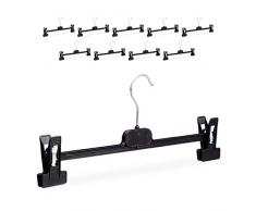 relaxdays 10026609_46 Cintres Ã Pantalon, Set de 10, Pinces Plastique pour Jupes antidÃ©rapant, 14 x 36 x 3 cm, Noir, Fer