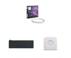 Philips Hue Ruban Lumineux Lightstrip White And Color Ambiance de 2 Mètres, Bande Flexible Lumineuse Contrôlée Par Smartphone - Lampe Led à Variation de Couleurs + Pont de connexion + Tapis de souris