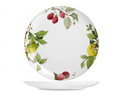 H&H 4347709 H & H Boss Plat décor 2041, Rond, 31 cm, Porcelaine, Multicolore/Blanc