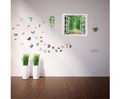 Walplus Autocollant Mural FenÃªtre Arbre Vue Papillons Amovible Art DÃ©calques Vinyle DÃ©coration de Maison DIY Vivant Chambre Bureau Papier Peint DEnfants Cadeau, Multicolore