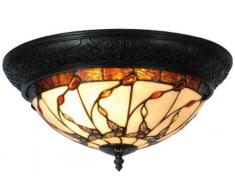 Lumilamp 5LL-5363 Plafonnier avec 2 ampoules E14 max 40 W en verre coloré et verre coloré coloré fait à la main Motif papillons Naturel/marron à 38 x 19 cm