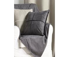 HomeMaison Coussin en suÃ©dine Unie et Dos en Fausse Fourrure 100% Polyester, Anthracite