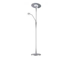 TRIO, Lampadaire, Quebec incl. 1 x LED,SMD,34,0 Watt,,3000 Lm. incl. 1 x LED,SMD,5,5 Watt,,400 Lm. Corps: metal, Nickel mat L:35,0cm, H:180,0cm, P:50,0cm IP20,Interrupteurs séparés,Variateur intégré,Couleur de lumière infiniment variable