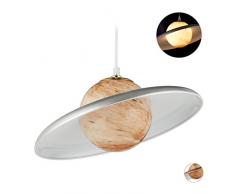 Relaxdays 10029537_55 Lampe suspension, Saturne, boule, effet optique marbre, lustre, G9,40W,HxD 121x35 cmdoré/argenté, fer, verre, plastique, 40 W, 1 élément