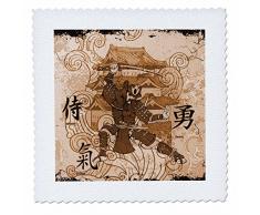 3dRose QS 152970 4 A Marron teinté Samurai Warrior Contre Les bâtiments orientaux avec Espace de Couette, 12 à 30,5 cm