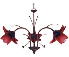 Tosel E2343 Lustre - Tulipano Tube et tÃ´le Acier, Peinture Ã©poxy, Verre centrif, E14, 60 W, Rouge