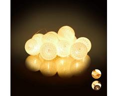 Relaxdays 10024370_49 Guirlande Lumineuse LED, 10 Boules Coton, Fonction Piles, Lumières dâAmbiance, Sphères Ã6 cm, Blanc, polystyrène, 160 cm
