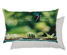 Out of the blue Coussin, Enjoy The Nature & 3 Plantes, avec femeture à glissière, Polyester, Multicolore, 50 x 30 x 8 cm
