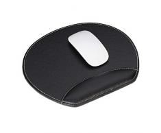 Relaxdays 10029943_46 Tapis de Souris, Similicuir, Ergonomique, avec Repose Poignet, pour PC et Ordinateur Portable, Rond, Noir, polyuréthane (PU), 1 élément