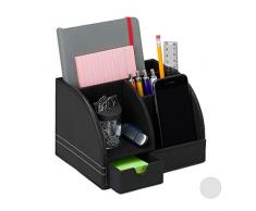 Relaxdays 10029947_46 Organiseur de Bureau en Cuir Artificiel, Rangement de Table avec tiroir, 4 Compartiments, 13x19x15 cm, Noir, polyurÃ©thane (PU), Carton, Tissu, 1