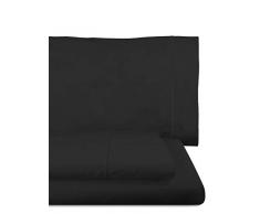 Home Royal - Parure de lit composée par 1 Drap Plat, 180 x 285 cm, 1 Drap Housse, 108 x 200 cm, 1 traversin, 45 x 130 cm, Couleur Noir