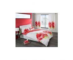 Just Contempo Parure de lit Comprenant Une Housse de Couette avec Drap-Housse imprimé Floral, Polycoton, Blanc Rouge (Vert), Simple
