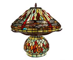 World Art TWGD16027 Lampe de Table Libellule, Verre, E27, 60 W, Multicolore