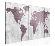 Tableau decoration murale Carte du monde 200 x 80 cm - XXL Impression sur Toile Salon Appartment 5 Parties - prÃªt Ã accrocher - 104355a