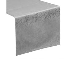 Eurofirany Chemin de Table en Velours avec Pierres en zircone Argenté 35 x 140 cm