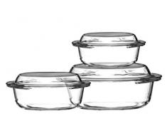 Premier Housewares 0104113 Set de 3 Cocottes Verre TrempÃ© avec des Couvercles 0,7/1/1,5 L