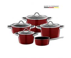 Silit Vitaliano Rosso Batterie de cuisine 5 pièces avec couvercle en verre, céramique fonctionnelle Silargan, bord verseur, compatible induction rouge foncé