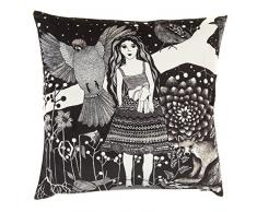 Nadja Wedin design La Fille et Le Renard en Velours â Housse de Coussin 48 X 48 cm, Noir/Blanc