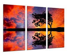 Tableau Moderne Photographique, Impression sur bois, Paysage Sunset Lake, arbre dans le lac, 97 x 62 cm, ref. 26468