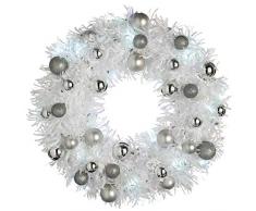 WeRChristmas Couronne de Noël Lumineuse en Guirlande ornée de Boules et LED Argenté/Blanc 36 cm