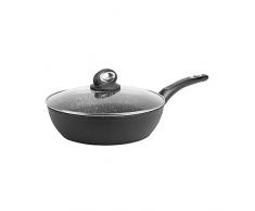 Sitram 711708, Sauteuse Granité diam. 24 cm en aluminium forgé revêtement noir anti-adhérent sans PFOA - aspect pierre - couvercle en verre - tous feux dont induction