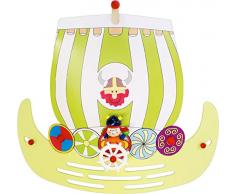 Elobra Applique murale Lampe Enfant Bateau Viking, chambre denfant, bois, vert tilleul, A + +