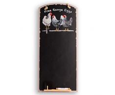 Tableaux noirs UK Noir et blanc Poules Imprimé Haut mince Tableau noir/tableau noir/tableau daffichage/tableau de cuisine avec corde, plateau et craie. Les cabines Design Range, bois, noir, 60 x 26.5 x 1 cm