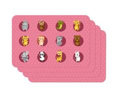 Venilia Set de table animals pink, 45 x 30 cm, 4 pcs, antidÃ©rapant rÃ©siste Ã la chaleur et fait, PolypropylÃ¨ne, 59111