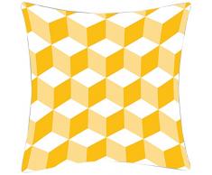 Douceur de France Coussin ImprimÃ© Cube Jaune, Polyester, 40x40x15 cm