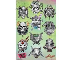 empireposter 743749 Suicide Squad â Tattoo Parlor â Rétro Impression Affiche de Film, Papier, Multicolore, 91,5 x 61 x 0,14 cm