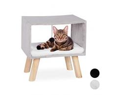 Relaxdays 10027856_111, balle de jeu & coussin, niche de chat, tabouret, 41 x 40,5 x 30,5 cm, gris, bois, Taille Unique
