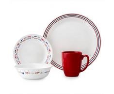 Corelle 3233Â Ensemble de vaisselle, Vitrelle en verre, Bleu, Rouge,