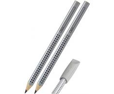 Faber-Castell Jumbo Grip Lot de 2 Crayons Ã Papier avec Capuchon Gomme ArgentÃ©