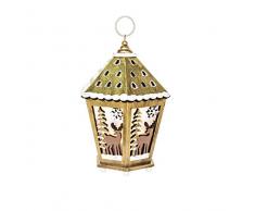 EUROCINSA Lanterne en Bois avec lumiÃ¨res (sans Piles) avec Motifs de NoÃ«l DorÃ© 15 x 20 cm 2 unitÃ©s, dorÃ©/Blanc, Taille Unique.