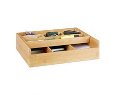 Relaxdays BoÃ®te de Rangement en Bambou avec 9 Compartiments pour tiroir Ouvert et Accessoires de Couture pour Bijoux, Bureau, HBT 9,5 x 37 x 31,5 cm Naturel