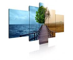 Dekoarte 127 - Tableau moderne sur toile montÃ© sur cadre en bois 5 piÃ¨ces, nature paysage divisÃ© en mer et dÃ©sert, 180x85cm