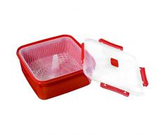 Excellent 4 verrous Plastique Vapeur carré à nourriture avec passoire, Rouge, Lot de 6