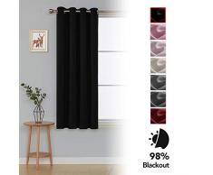 Deconovo Rideau Occultant à Oeillet Isolation Thermique Anti Chaleur Réduction du Bruit Fenêtre Salon Chambre Cuisine Balcon 1 Pcs, Noir, 117x138cm